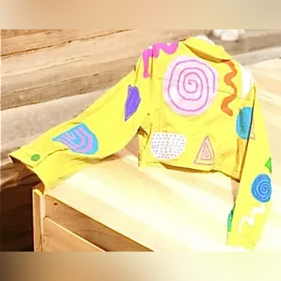 Size Large…….Special Yellow Artie Painted Colorful Jacket.  New…..Zig Zag - Picture 6 of 8